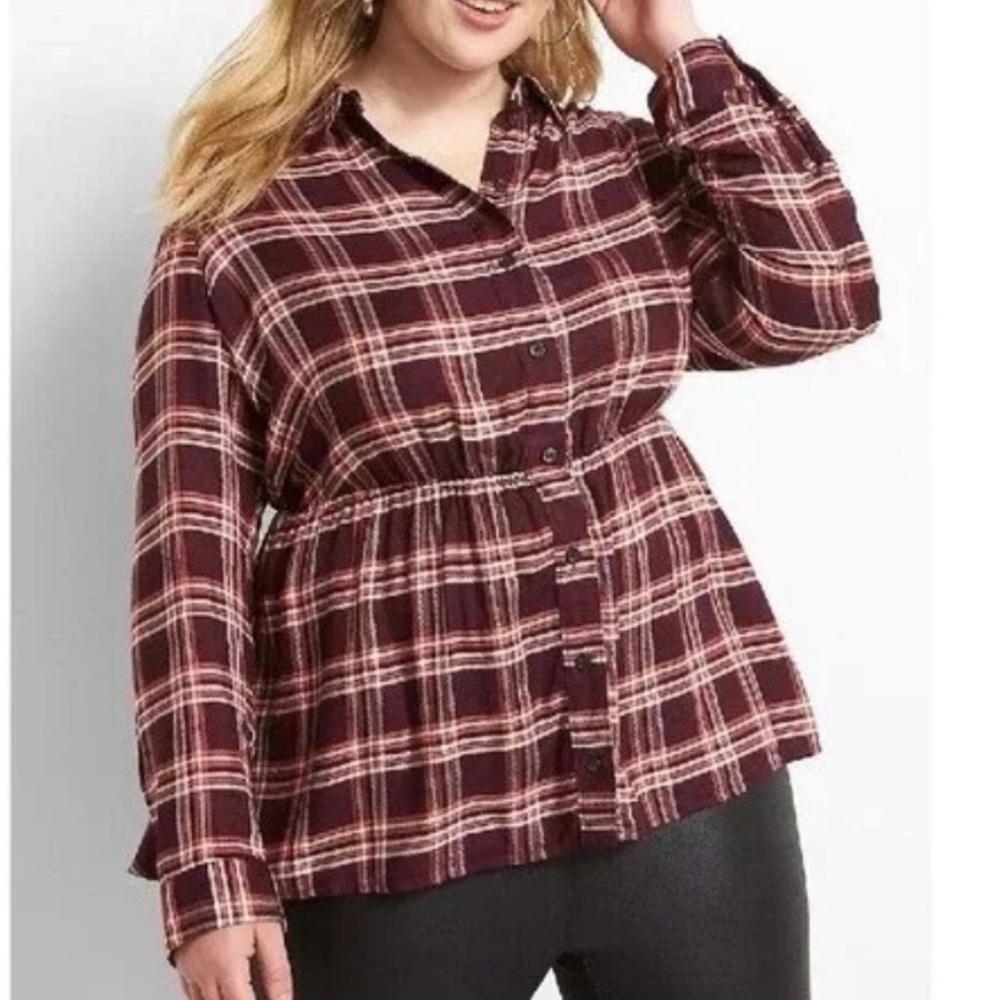 Lane Bryant Sz 14/16 No Peek Collection Plaid Flannel Shirt Blouse - Picture 3 of 9